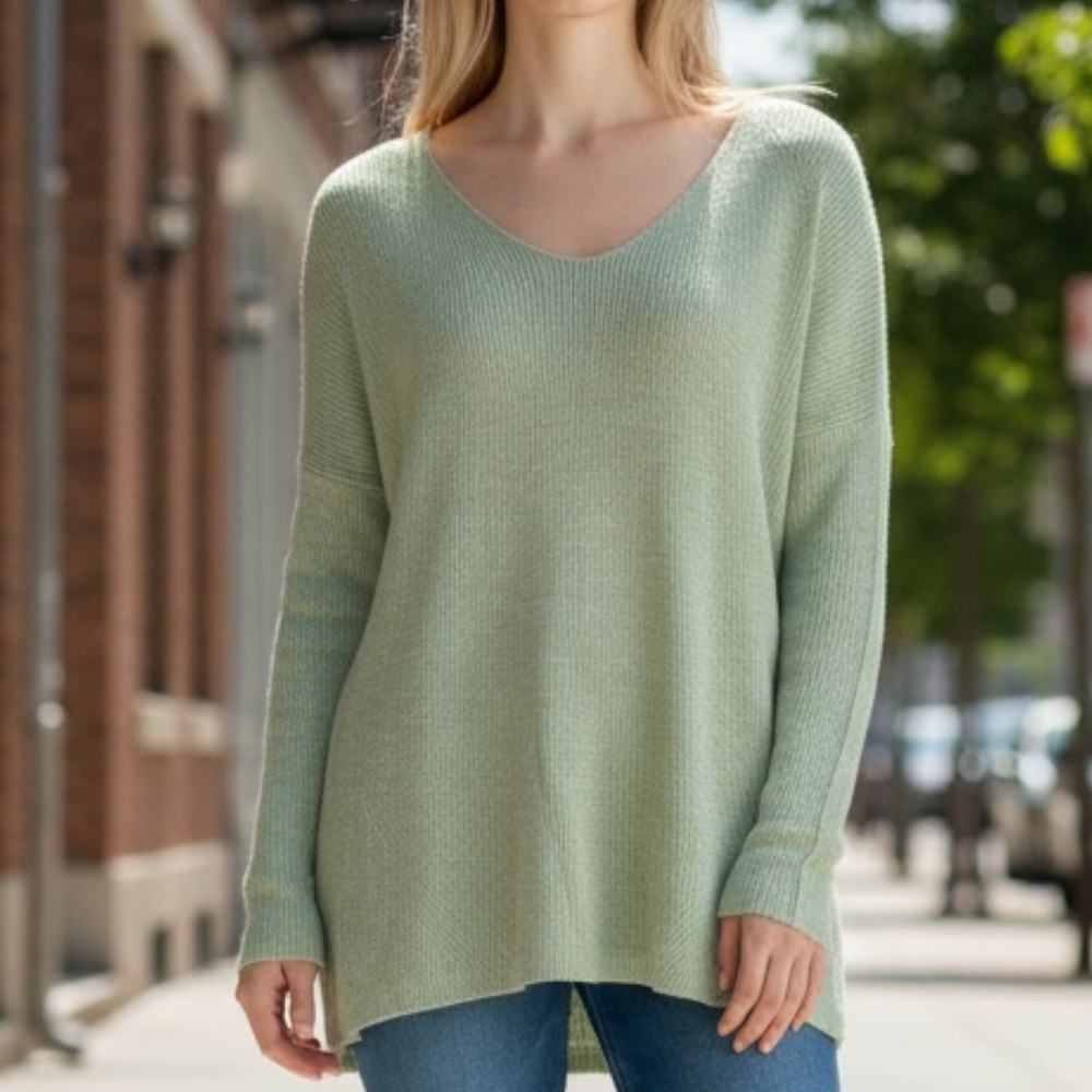 NEW Banana Republic Linen Blend Ribbed Knit V-Neck Casual Tunic Sweater SZ S